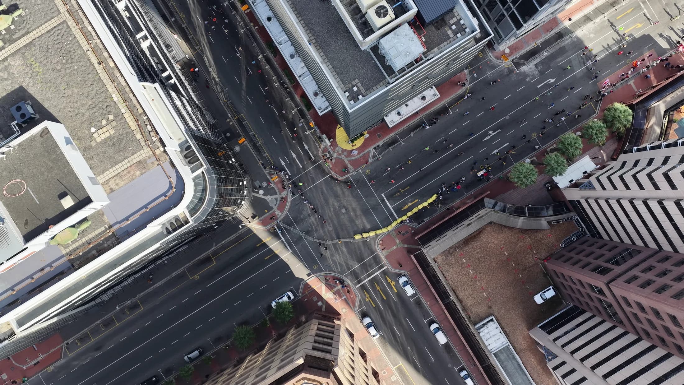 Major city running event viewed from a live aerial production position